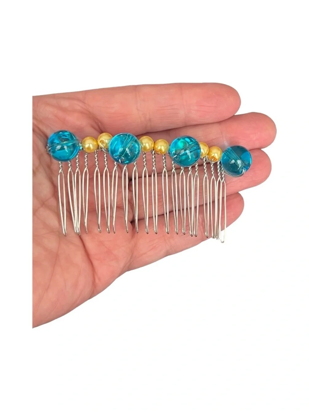 Blue & Gold Beaded Hair Comb 3.0”FINAL PRICE DROP